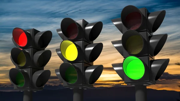 Traffic lights, with sunset sky background — Stock Photo, Image