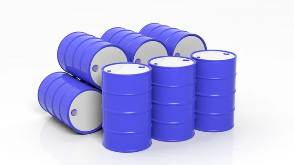 Tamburi / barili blu 3D in pile, isolati su sfondo bianco — Foto Stock