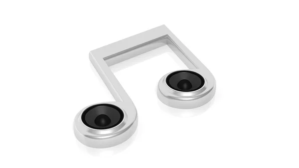 3D rendering of musical note with speakers, isolated on white. Conceptual. — Stock Photo, Image