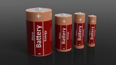 Pil siyah arka plan üzerine izole tüm boyutlarda 3D render.