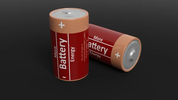 3D-rendering av batterier, isolerad på svart bakgrund — Stockfoto