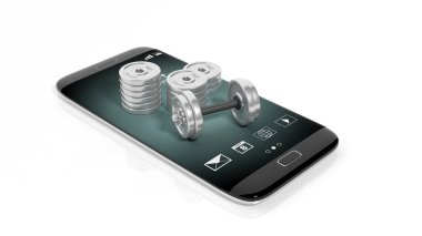 3D render cep telefonu üzerine ağırlıklar ile