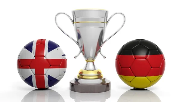 3d rendering of a Golden Silver trophy and soccer ball — Stock Photo, Image