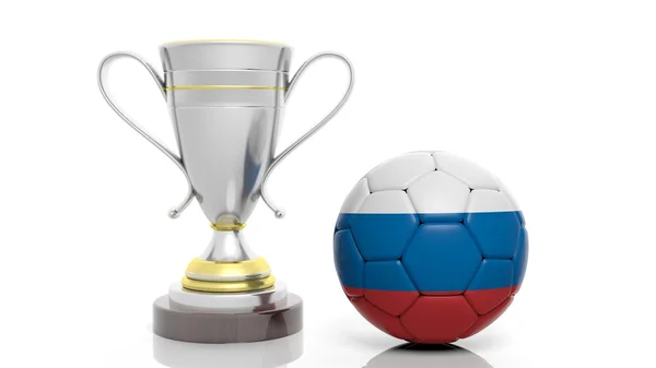 3D renderização de um troféu de prata dourada e bola de futebol — Fotografia de Stock