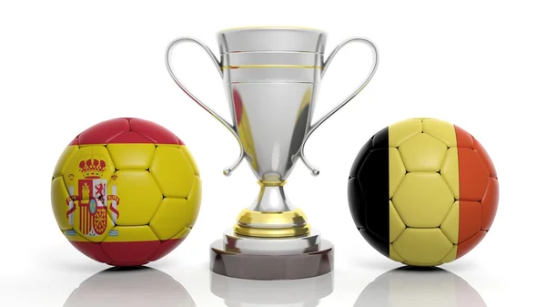 3D vykreslování zlatá stříbrná trofej a fotbalový míč — Stock fotografie