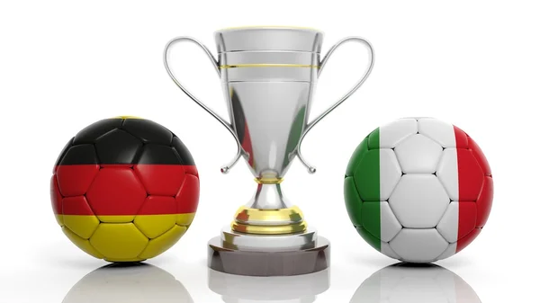 3D representación de un trofeo de plata dorada y pelota de fútbol — Foto de Stock