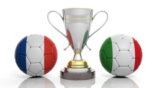 3D representación de un trofeo de plata dorada y pelota de fútbol —  Fotos de Stock