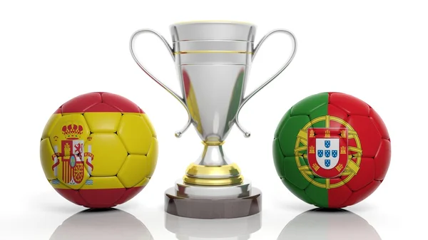 3D renderização de um troféu de prata dourada e bola de futebol — Fotografia de Stock