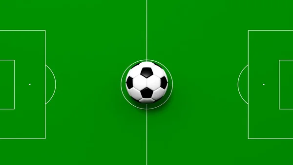 Απόδοσης 3D μπάλα ποδοσφαίρου στο πράσινο πεδίο — Φωτογραφία Αρχείου
