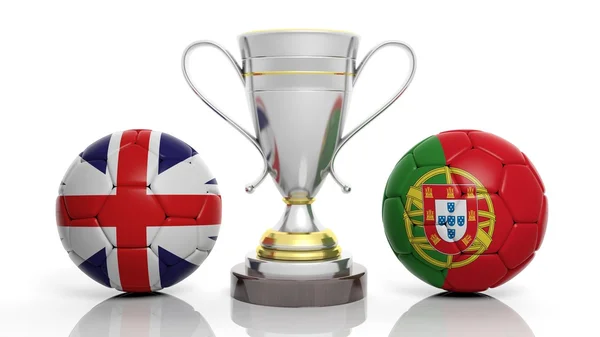 3D renderização de um troféu de prata dourada e bola de futebol — Fotografia de Stock