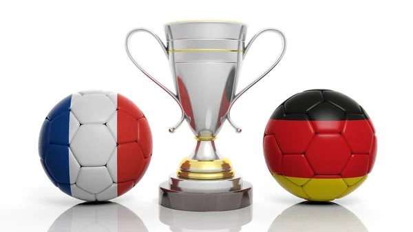 3D-рендеринг золотого серебряного трофея и футбольного мяча — стоковое фото