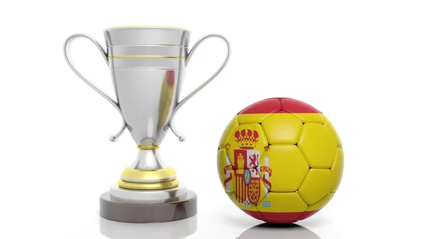 3d rendu d'un trophée d'argent doré et ballon de football — Photo