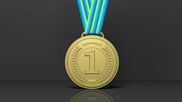 Medalha de primeiro lugar no fundo preto — Fotografia de Stock