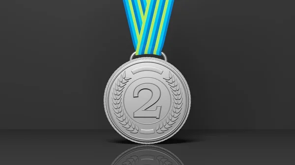 Close-up of silver medal on black background — Stock Photo, Image