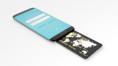 telefon ile kredi kartı 3D render 