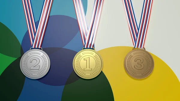 Tři medaile na barevné pozadí — Stock fotografie