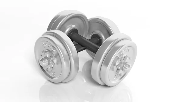 Beyaz arka plan üzerinde izole ayarlanabilir metalik dumbbells 3D render. — Stok fotoğraf