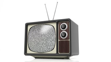 Antika Tv ekranında, beyaz arka plan üzerinde izole gürültü ile ayarlayın. 3D render