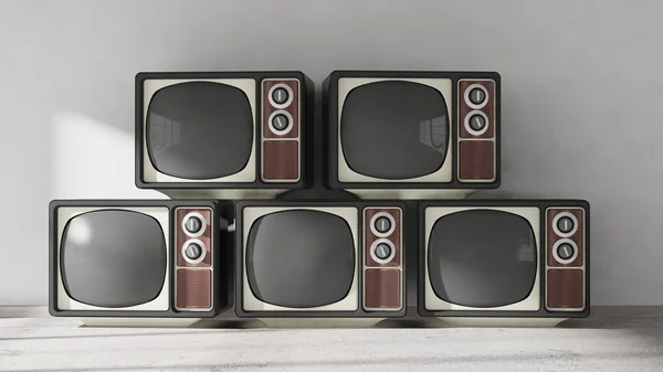 Antique TV sets on floor, 3D rendering — Stock Photo, Image