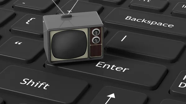 Antieke Tv aangezet, van computer toetsenbord. 3D-rendering — Stockfoto