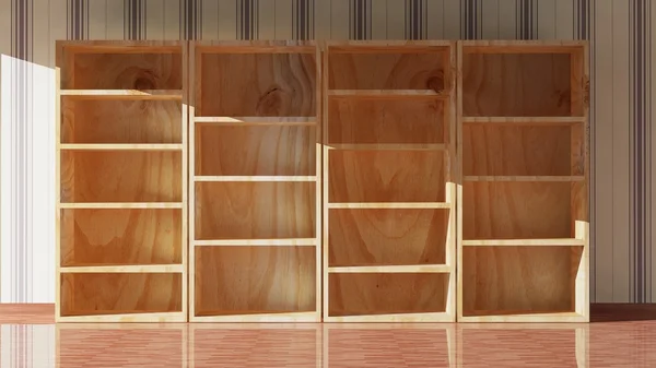 Bibliothèque vide en bois, rendu 3d — Photo