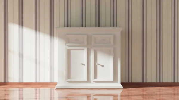 3D-Rendering von weißem Holzschrank, Wohnbereich — Stockfoto