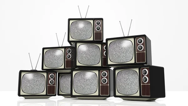 Антикварные телевизоры с шумом на экране, изолированные на белом фоне. 3D рендеринг — стоковое фото
