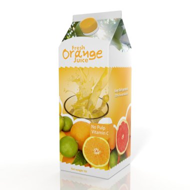3D rendering of  Orange Juice paper packaging, isolated on white background.  clipart