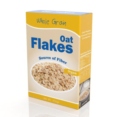 Beyaz arka plan üzerinde izole Yulaf Flakes kağıt ambalaj, 3d render. 