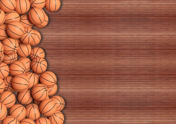 Basketball balls on wooden floor background with copy-space.3D rendering — Stock Photo, Image