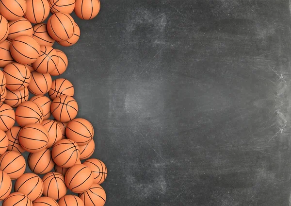 Баскетбольные мячи на фоне доски с копировальным пространством. — стоковое фото