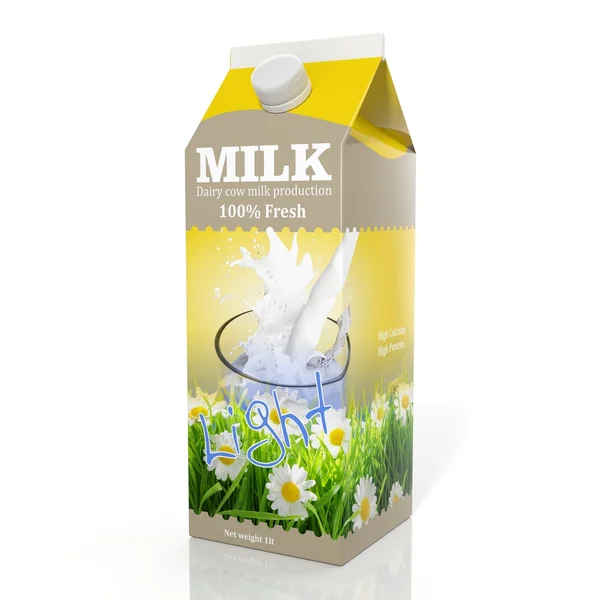 Renderização 3D de embalagens de papel de leite, isoladas em fundo branco . — Fotografia de Stock