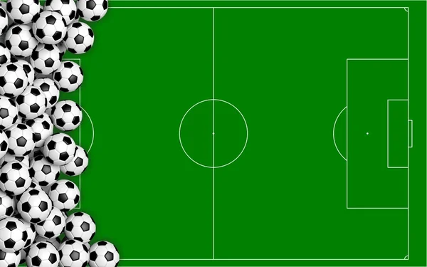 Palle da calcio su sfondo campo verde. Rendering 3D — Foto Stock