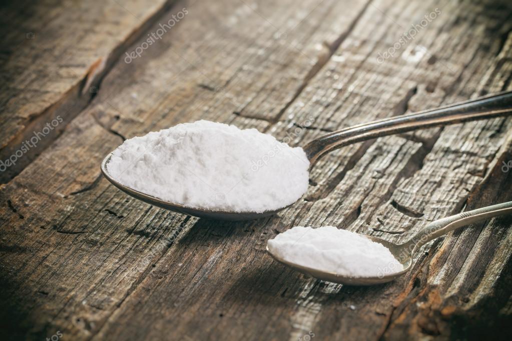 Tablespoon And Teaspoon With Baking Soda On Wooden Surface Stock how-many-cup-is-180-ml