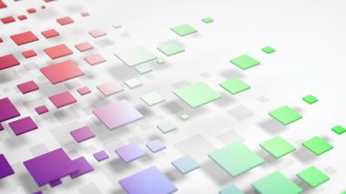 Beyaz arka plan üzerinde uçan renkli soyut küpleri