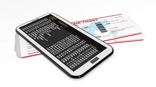 Smartphone met luchthaven schema en tickets — Stockfoto