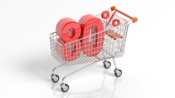 Concept of discount.Shopping cart with percent sale. — Stock Photo, Image