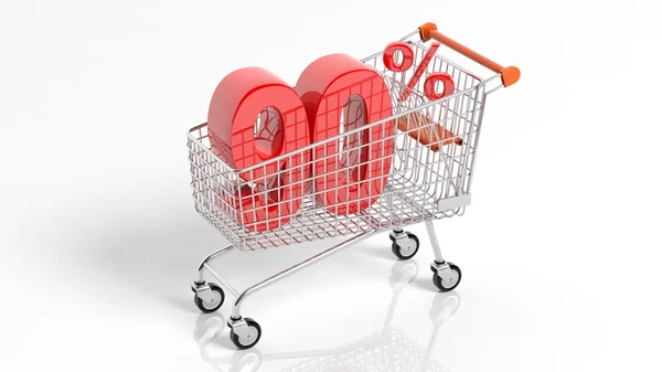 Big sale 90 percent discount in shopping trolley — Stock Photo, Image