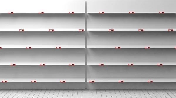 3D rendering of empty shelves in shop — Stock Photo, Image
