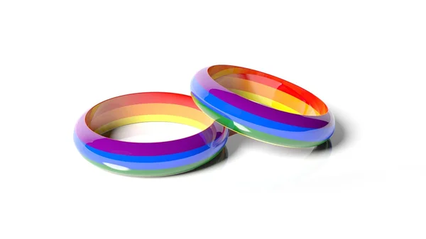 Renderowania 3D, dwa pierścienie w kolorach tęczy — Zdjęcie stockowe
