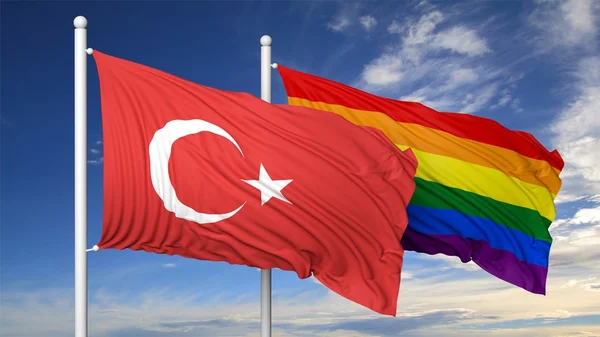 3d renderizado bandera gay con bandera de Turquía — Foto de Stock