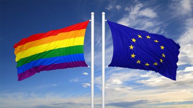 Avrupa Birliği ile 3D render gay bayrak bayrak