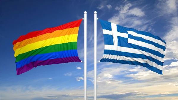 Drapeau gay rendu 3d avec drapeau Grèce — Photo