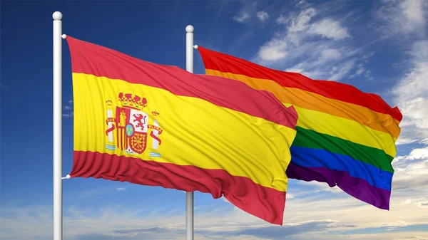 3d rendering gay flag with Spain flag — Stock Photo, Image