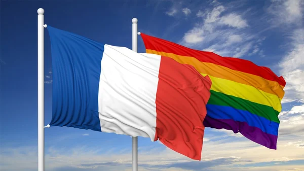 3d renderizado bandera gay con bandera de Francia —  Fotos de Stock