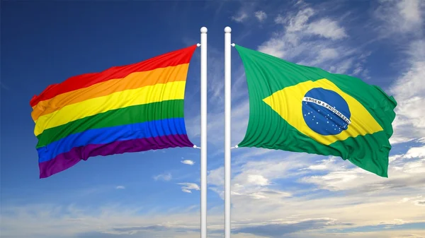 3d renderizado bandera gay con bandera de Brasil — Foto de Stock