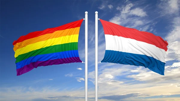 3D rendering homo vlag met Nederlandse vlag — Stockfoto