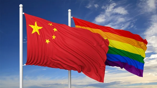 3d rendering gay flag with China flag — Stock Photo, Image