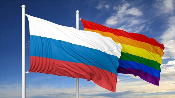 3d rendering gay flag with Russia flag — Stock Photo, Image