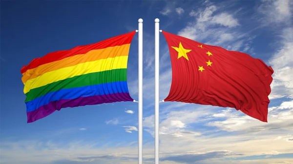 3d rendering gay flag with China flag — Stock Photo, Image